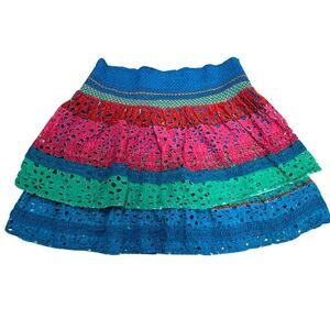 EUC Alice + Olivia Women's Multicolor Striped Mini Skirt Blue Size 12